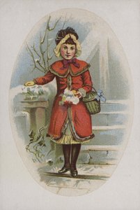 Ragazza elegante, in cappotto rosso, con cestino da American School